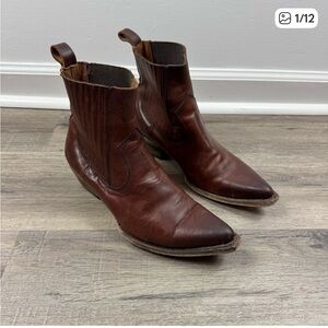 Frye Sacha Chelsea Brown Leather Ankle Boot Size 9 Western Bootie Pull On